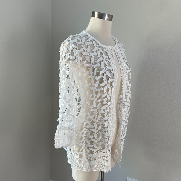 NEW $86 Suzanne Betro Womens XL Ivory Lace Cardigan Open Knit Top - Picture 8 of 16